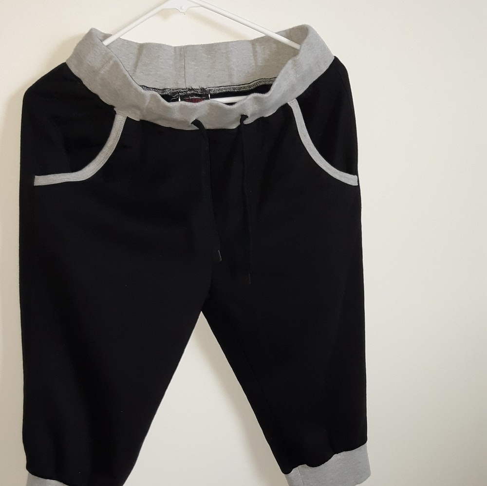 Black and gray knee length jogger shorts